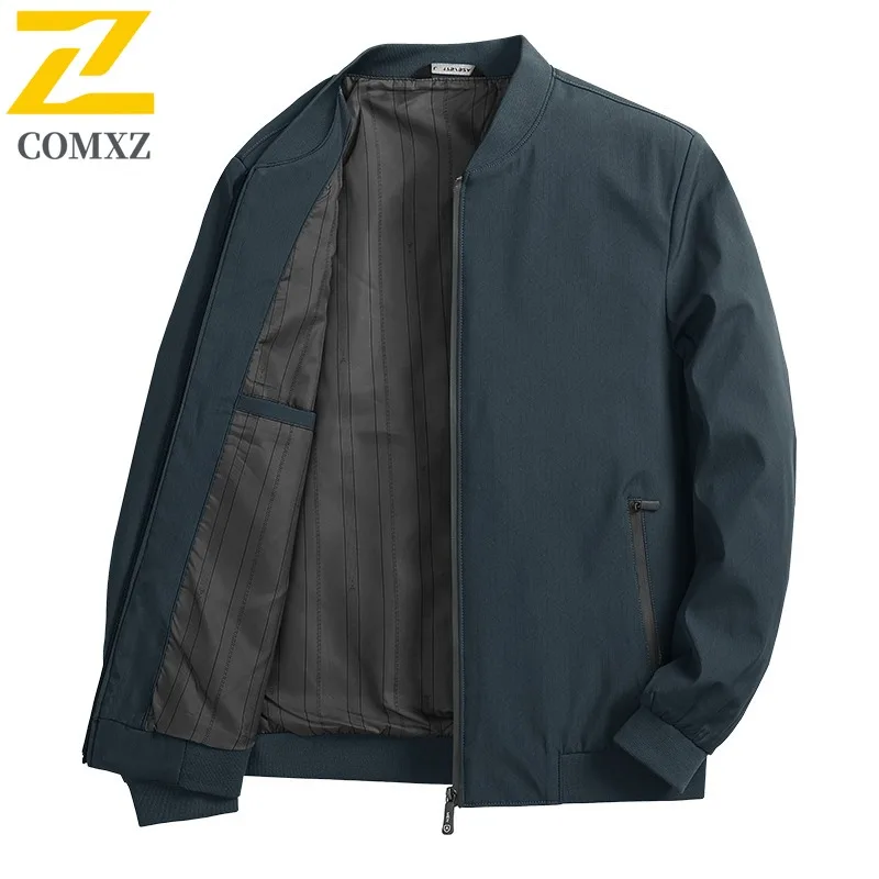 

COMXZ Office Commute Luxury Jacket Men Wind Resistant Zip Up Coat Relaxed Stand Collar Pure Color Light Autumn Motorcycle Jacket