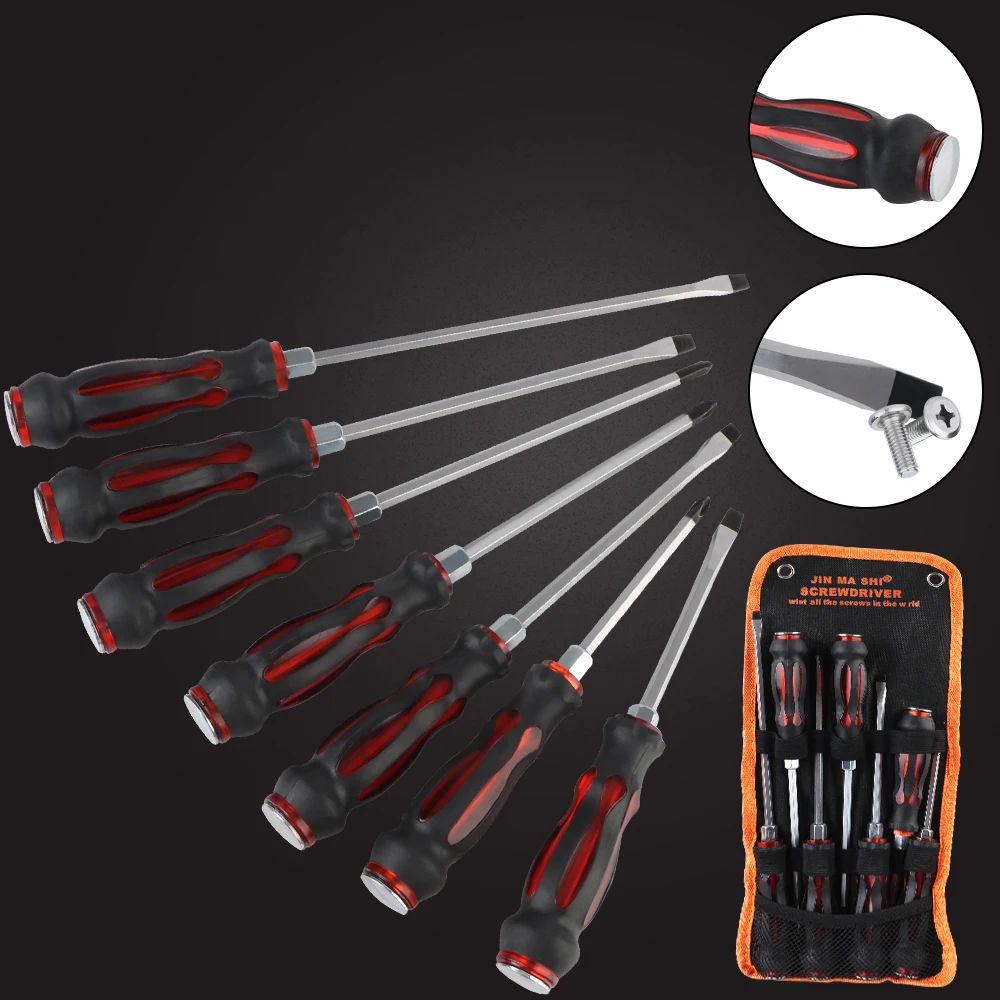 Phillips Slotted Types with Through hole Tappped Screwdriver Set Effective Magnetic Chrome Vanadium Steel 7pcs/set