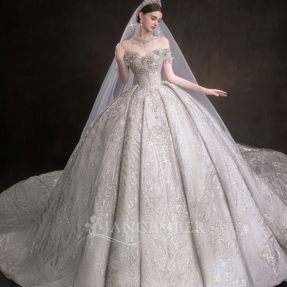 

Customized Sweetheart Neck Ball Gown Organza Wedding Dresses Floor Length Beaded Bridal Gowns with Chapel Train Vestido de novia