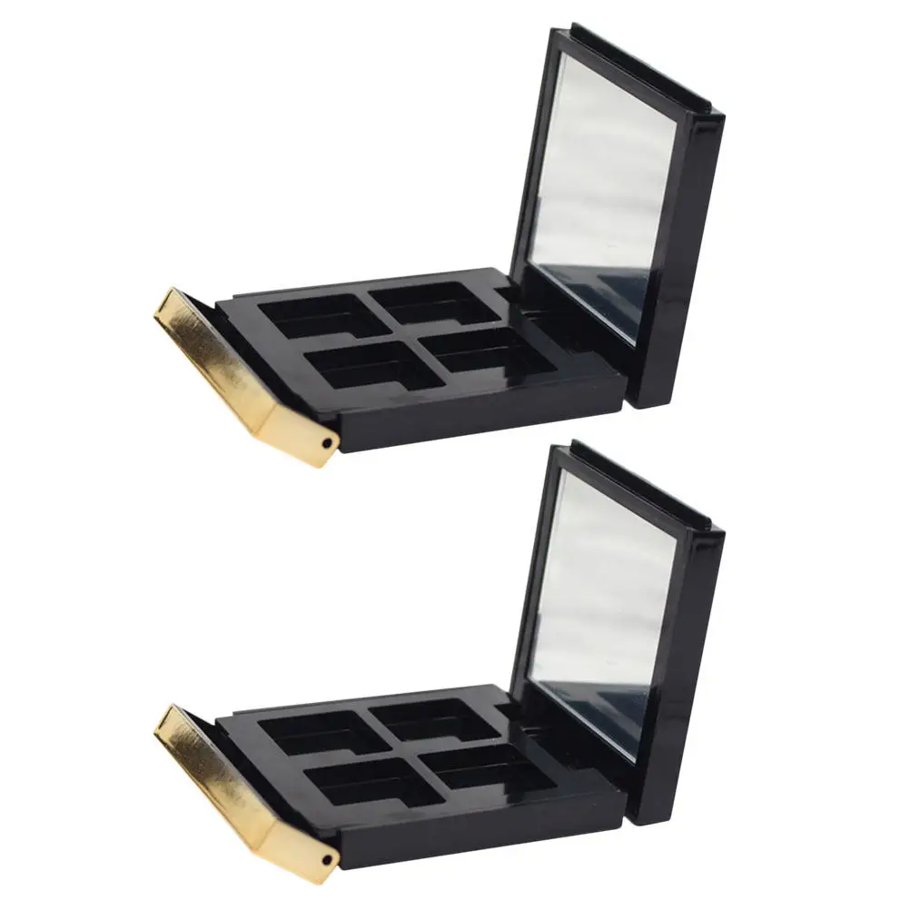 2pcs Mini Gold-Edge Empty Eyeshadow Containers for Blush, Highlighter & Travel Makeup Storage