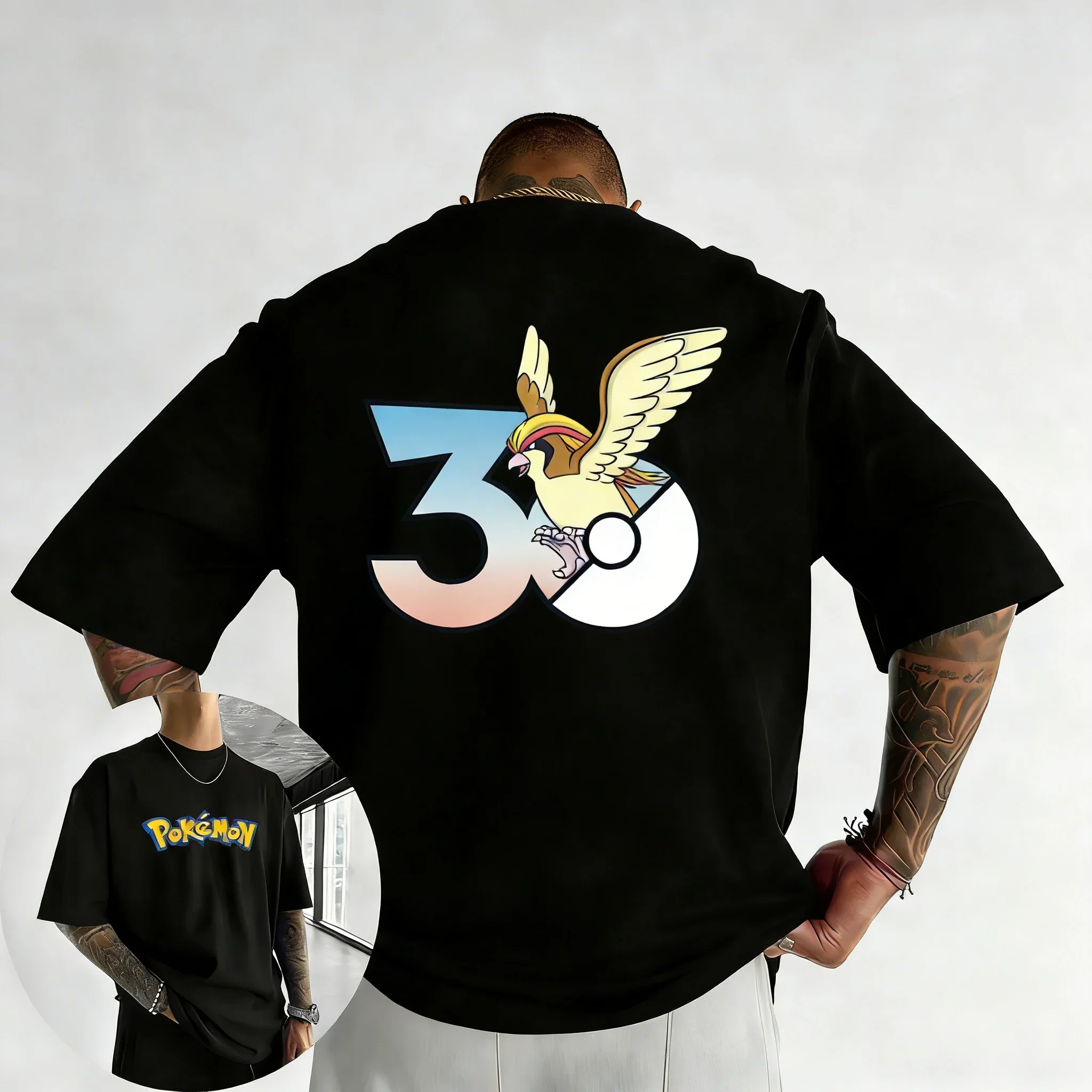 camiseta-estampada-pokemon-30th-anniversary-pidgeot-nova-camiseta-masculina-e-feminina-de-verao-casual-hip-hop-moderna-manga-curta