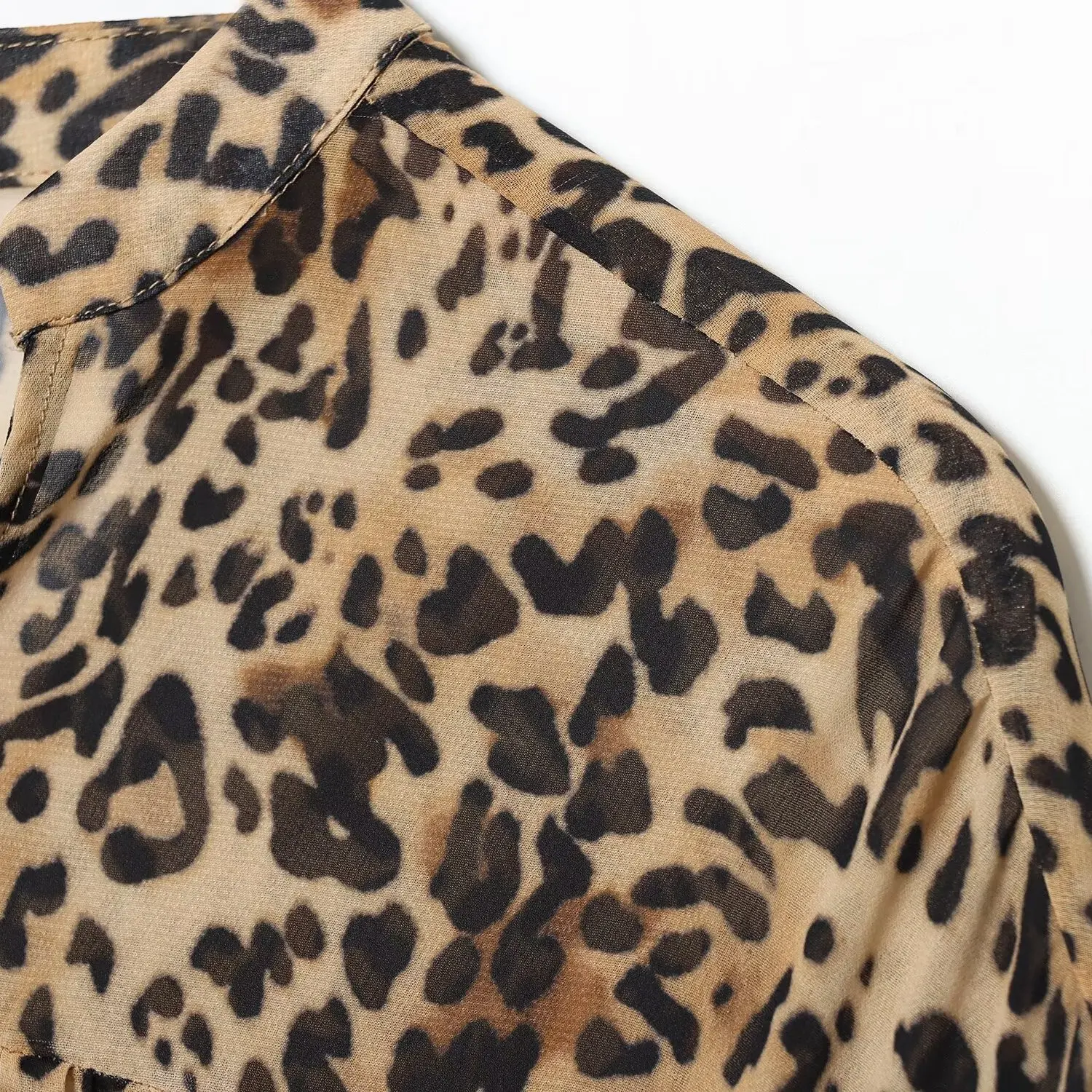 Ele Animal Print Em Camadas Decorativas Dr JNLEAOG Outono Novo Sle Feminino Faion Cor Pura Poliéster Longo Sve Slim...
