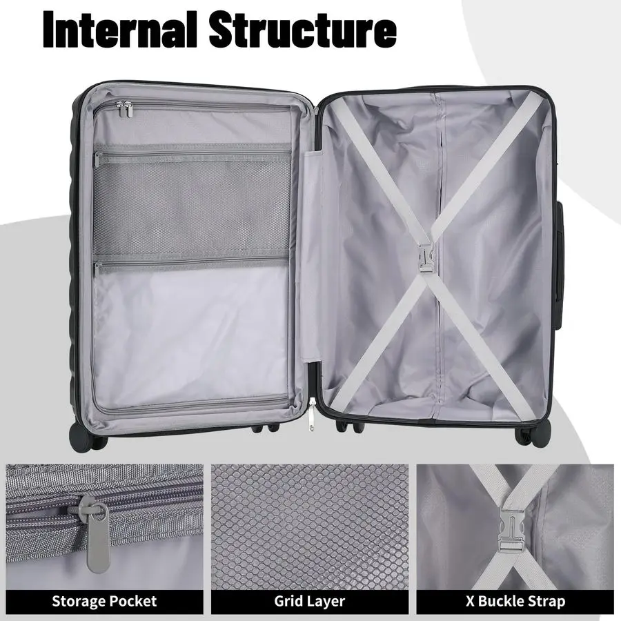 أمتعة مع عجلات دوارة وسحاب YKK، حقيبة أمتعة صلبة مكونة من 3 قطع ABSPC مع قفل TSA للسفر للرجال، #4