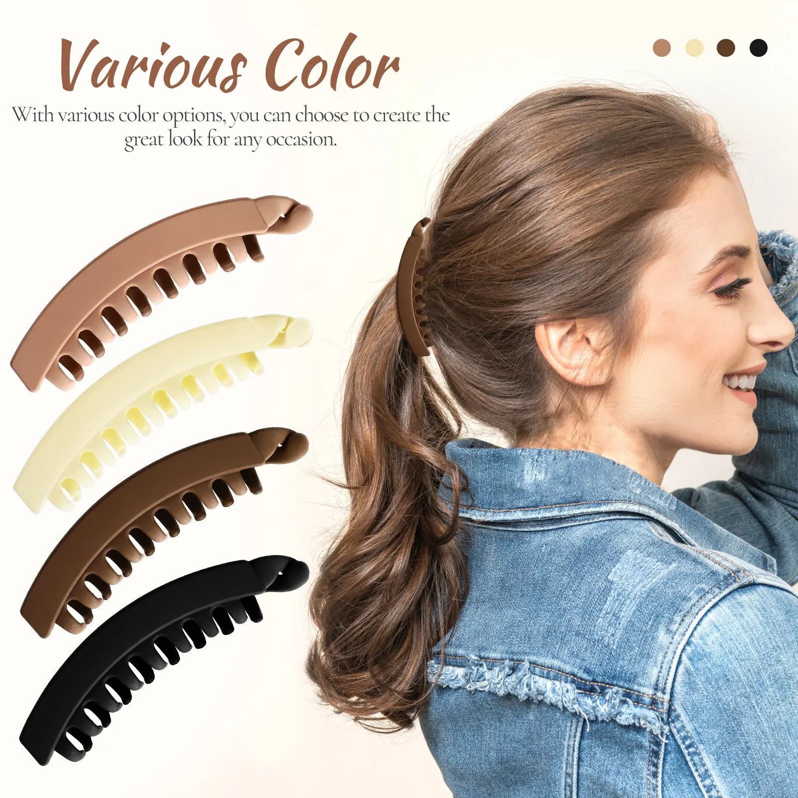

4 шт. заколок-бананов с длинными полосками для укладки хвоста, винтажные заколки-крабы для густых кудрявых волос, инструменты для укладки волос для женщин