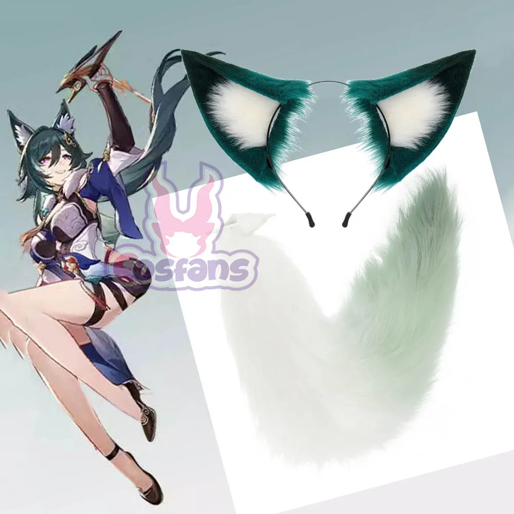 Anime Yukong Cosplay Ear Tail Fox Girl Furry Fuzzy Hairy Costume Honkai Star Rail Yu Kong Sexy Set Halloween Prop Accessories