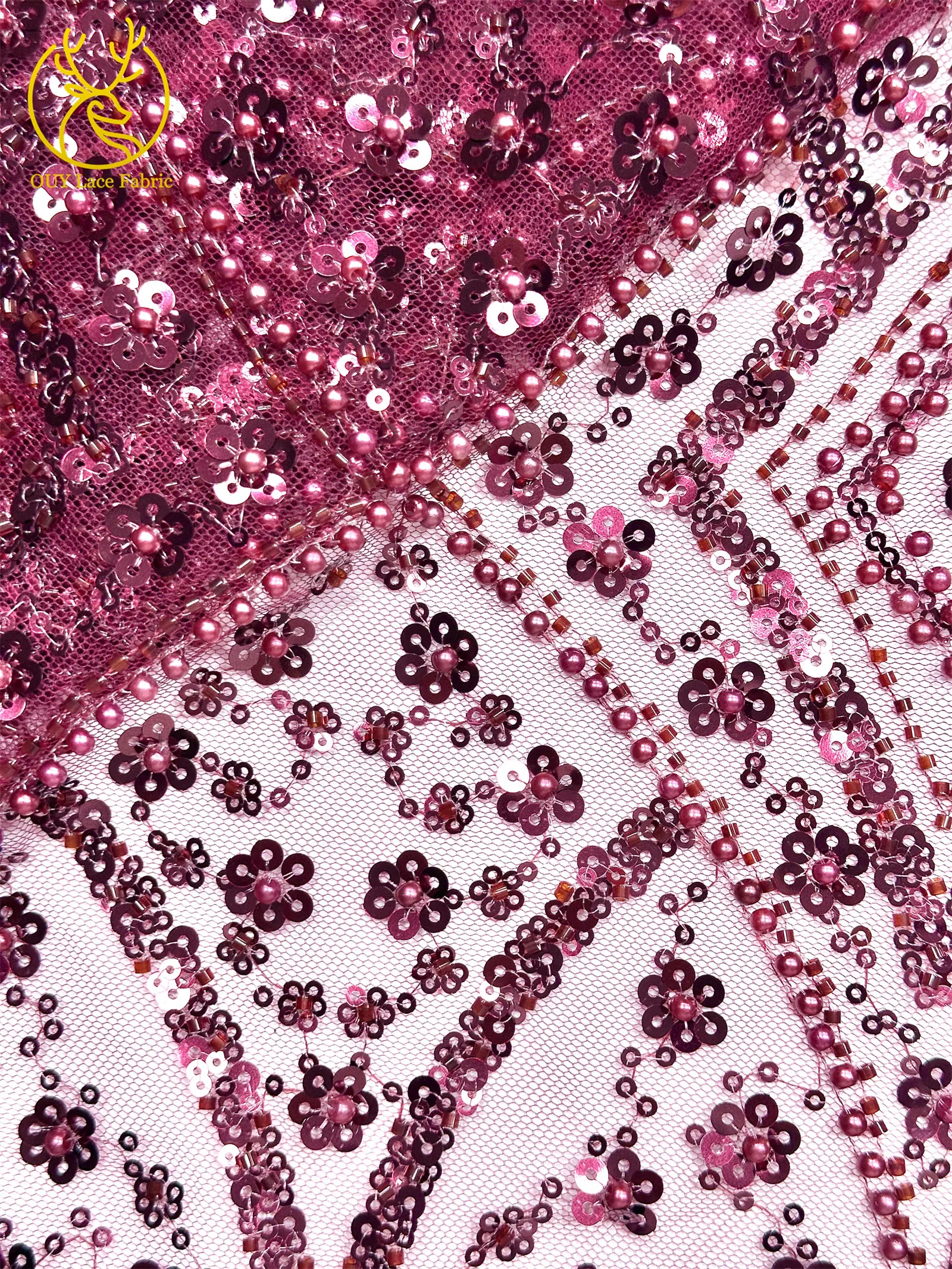Eleganter, heller französischer Hochzeits-Spitzenstoff 2026 – Hochwertiger afrikanischer Perlen-Pailletten-Spitzenstoff für Damen-Abendkleider – Detail 23