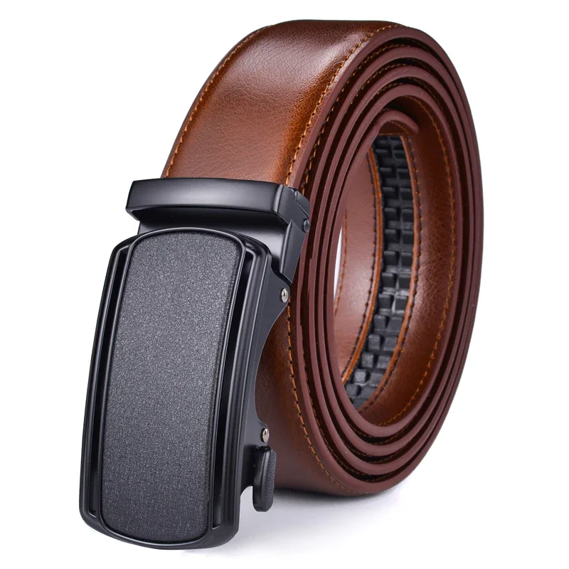 

Men's Leather Ratchet Belt with Luxury Designer Buckle - Adjustable Dress Belt for Perfect Fit