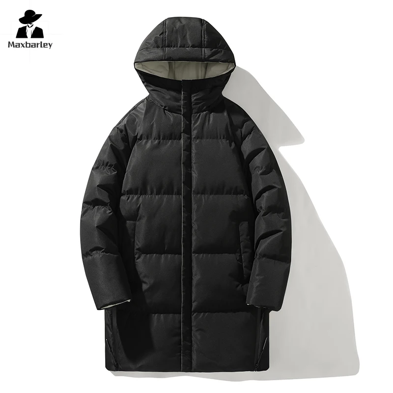 New Winter Long Jacket Men's and Women's Trendy All-match Solid Color Windproof Warm Parka Casual Snow Wear Thick Padded Jacket