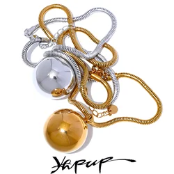 Yhpup collana con ciondolo Bling liscio in acciaio inossidabile da 25mm con grande sfera placcata in oro reale gioielli strutturati alla moda impermeabili alla moda