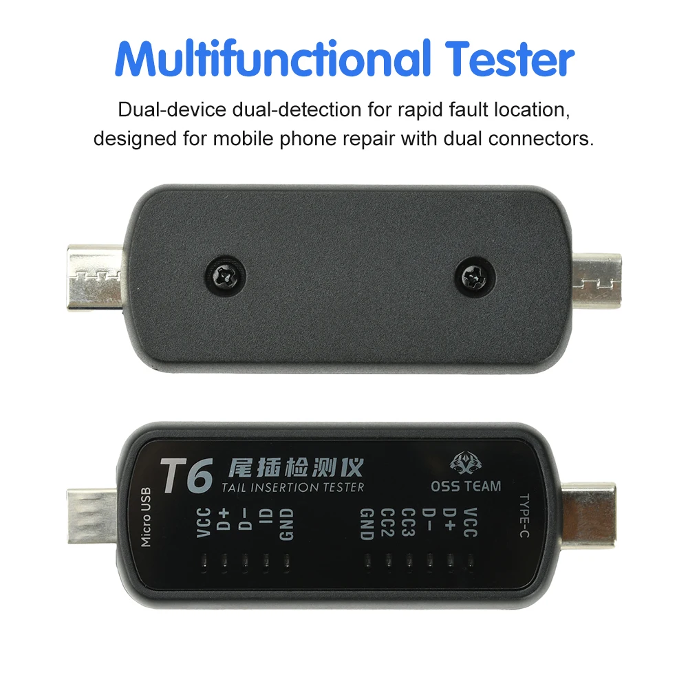T6 الذيل التوصيل تستر إصلاح الهاتف المحمول المزدوج التوصيل تهمة ميناء تستر واجهة أداة كشف الأخطاء السريع للهاتف أندرويد