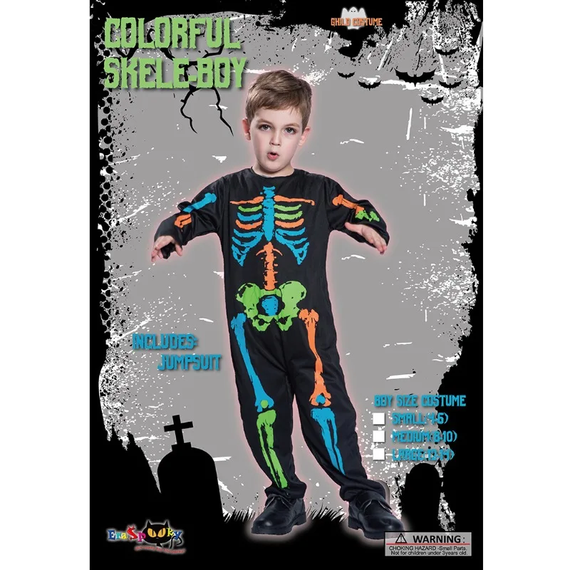 

Colorful Skeleton Jumpsuit Cosplay Costume for Boys Girls Full Bodysuit Halloween Role Play Theme Party School Carnival