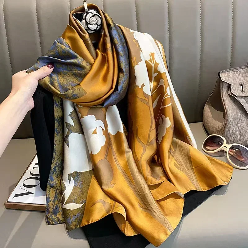 New 180X90CM Chain Shawl Korean Style Sunscreen Print Silk Scarf Fashion High-Grade Beach Towel Scarves Summer Dustproof Bandana