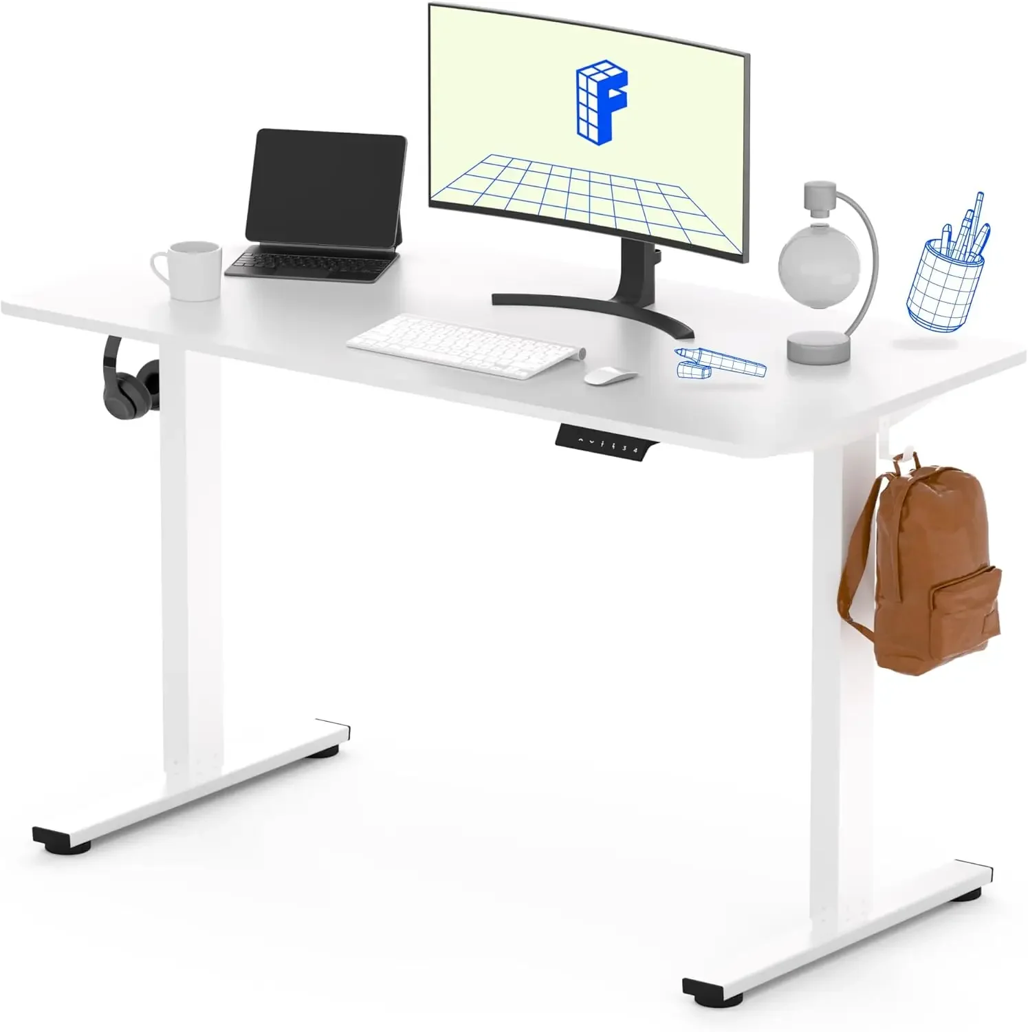 Whole-Piece White Standing Desk 48 x 24 Inches Board Electric Stand Up Height Adjustable Desk for Home Office(White