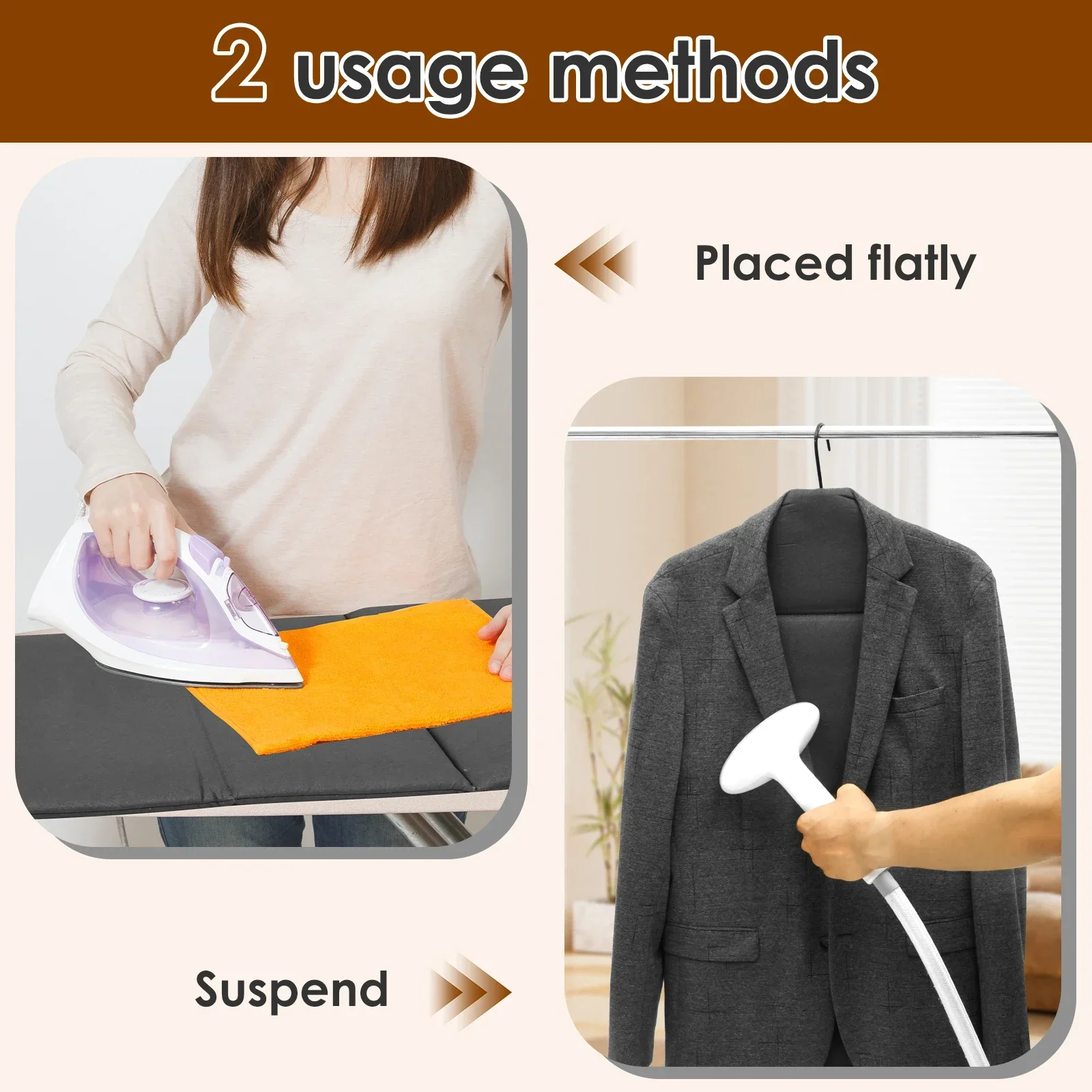 Foldable Steam Board Portable Ironing Mat with 360° Rotating Hook and Silicone Pad Thick Heat Resistant Hanging Ironing Board