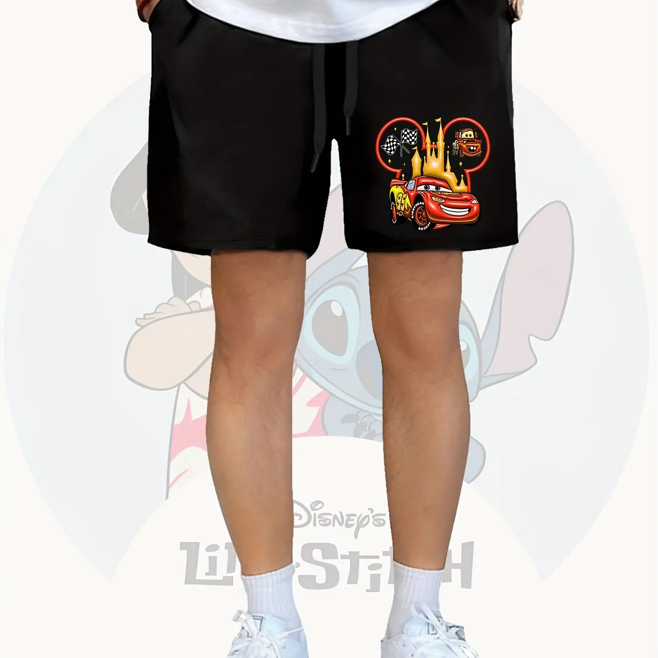 

Disney Cars and Mickey Theme Men'S Summer Casual Sport Shorts Loose Fit Elastic Waistline with Drawstring Breathable Fabric