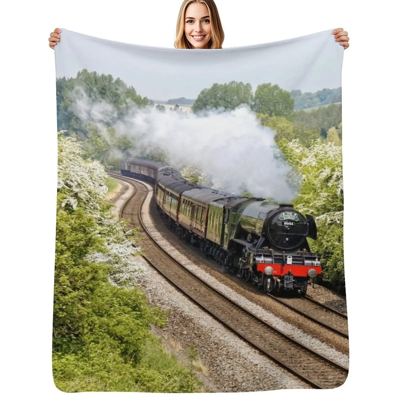 

A3 Class 60103 Flying Scotsman Steam Locomotive Throw Blanket Plaid Tourist Plush Furry Blankets