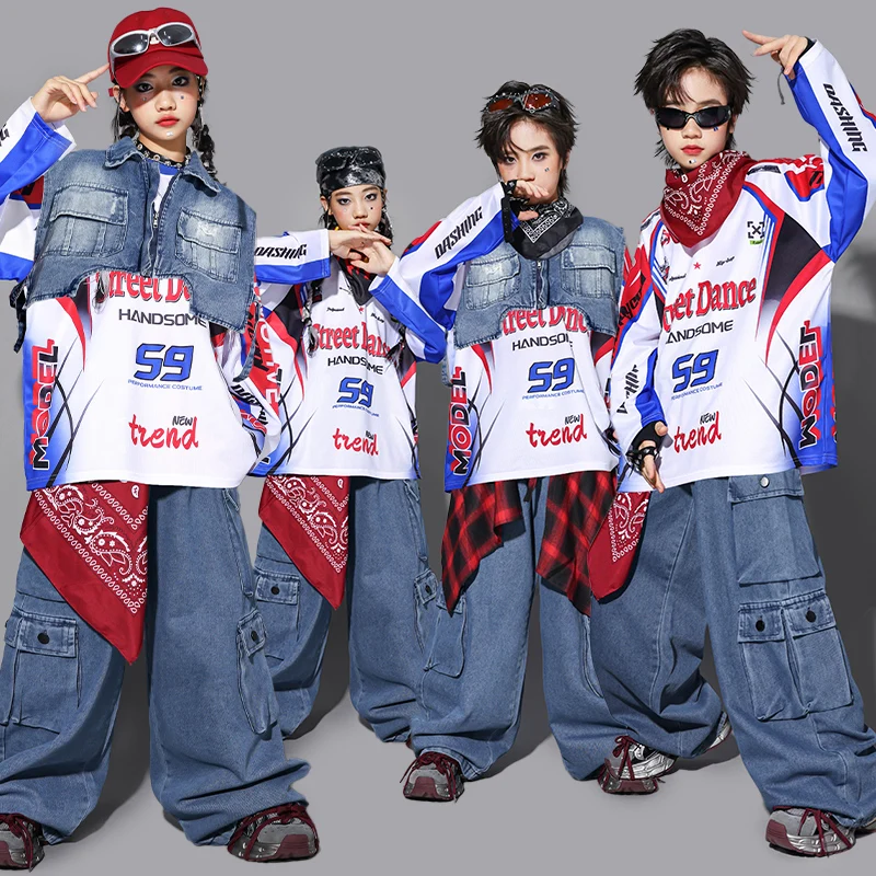 

Boys K-pop Pullover Oversize Shirt Cargo Pants Girls Hip Hop Streetwear Children Jazz Clothes Set Kids Streetwear Dance Costume