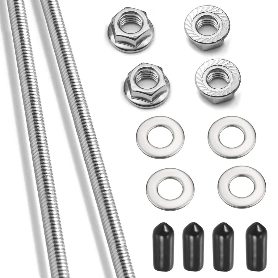 2 قطعة 1 420 قضيب ملولب بالكامل 12 "304 برغي طويل من الفولاذ المقاوم للصدأ مع صواميل قفل وغسالة مسطحة وأغطية نهاية مطاطية لـ Ah #1