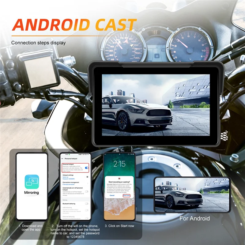 Motorcycle DVR Navigation Screen Carplay Android Auto Screen Bluetooth Wifi Screen-T61C