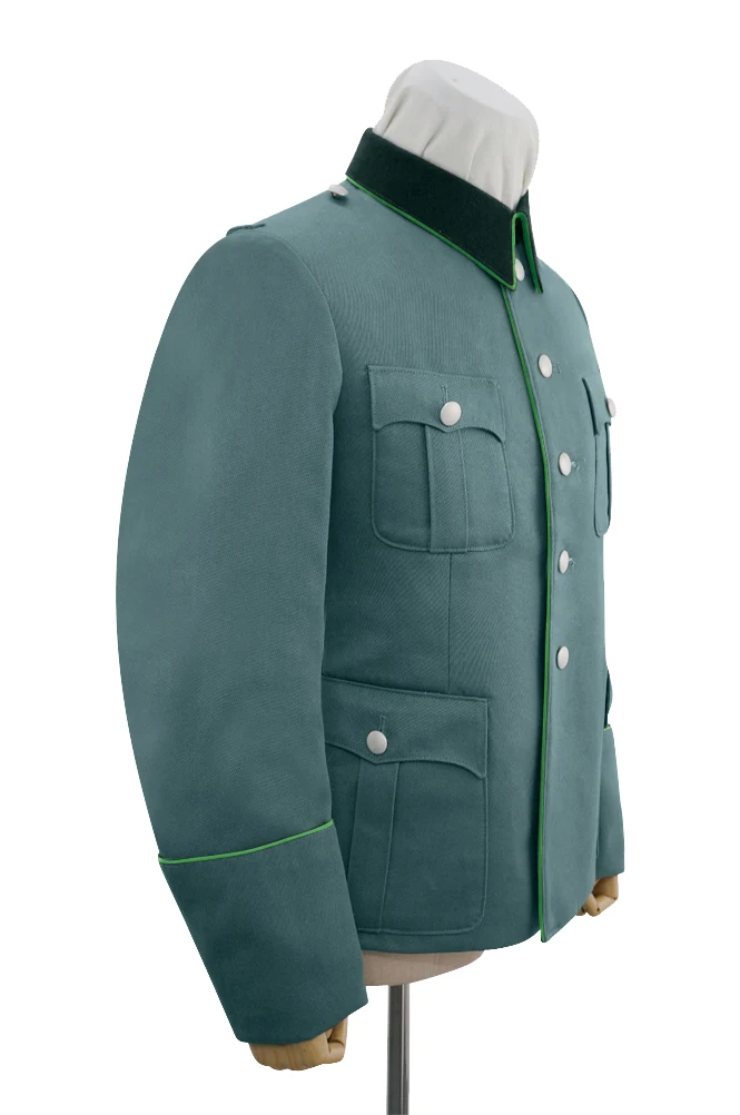 GUDK-B009 WWII German Police General Officer Gabardine Service Tunic Jacket With Deep Green Collar 5 Buttons