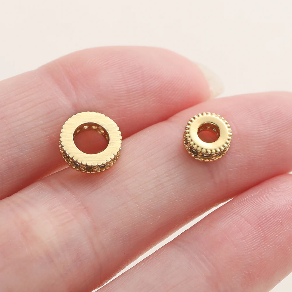 5Pcs 6/8mm 14/18K 골드 컬러 도금 둥근 모양 스페이서 비즈 지르콘 수제 DIY 귀걸이 쥬얼리 액세서리 만들기