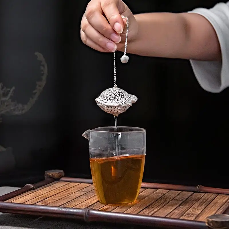 Money Turtle Tea Bubble Sterling Silver 999 Tea Filter Tea Artifact Handmade Teaset Accessories Good Luck Tea Ball Filter