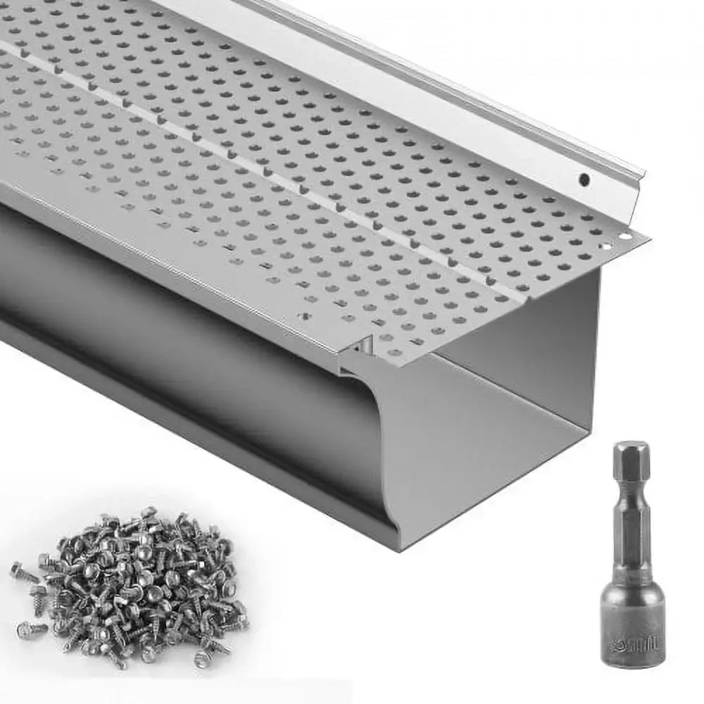 Dachrinnenschutz, 5 Zoll Breite, Aluminium-Laubfilter, DIY-Dachrinnenabdeckung, 26 Stück, 104 Fuß Gesamtlänge, 0,157 Zoll Lochdurchmesser