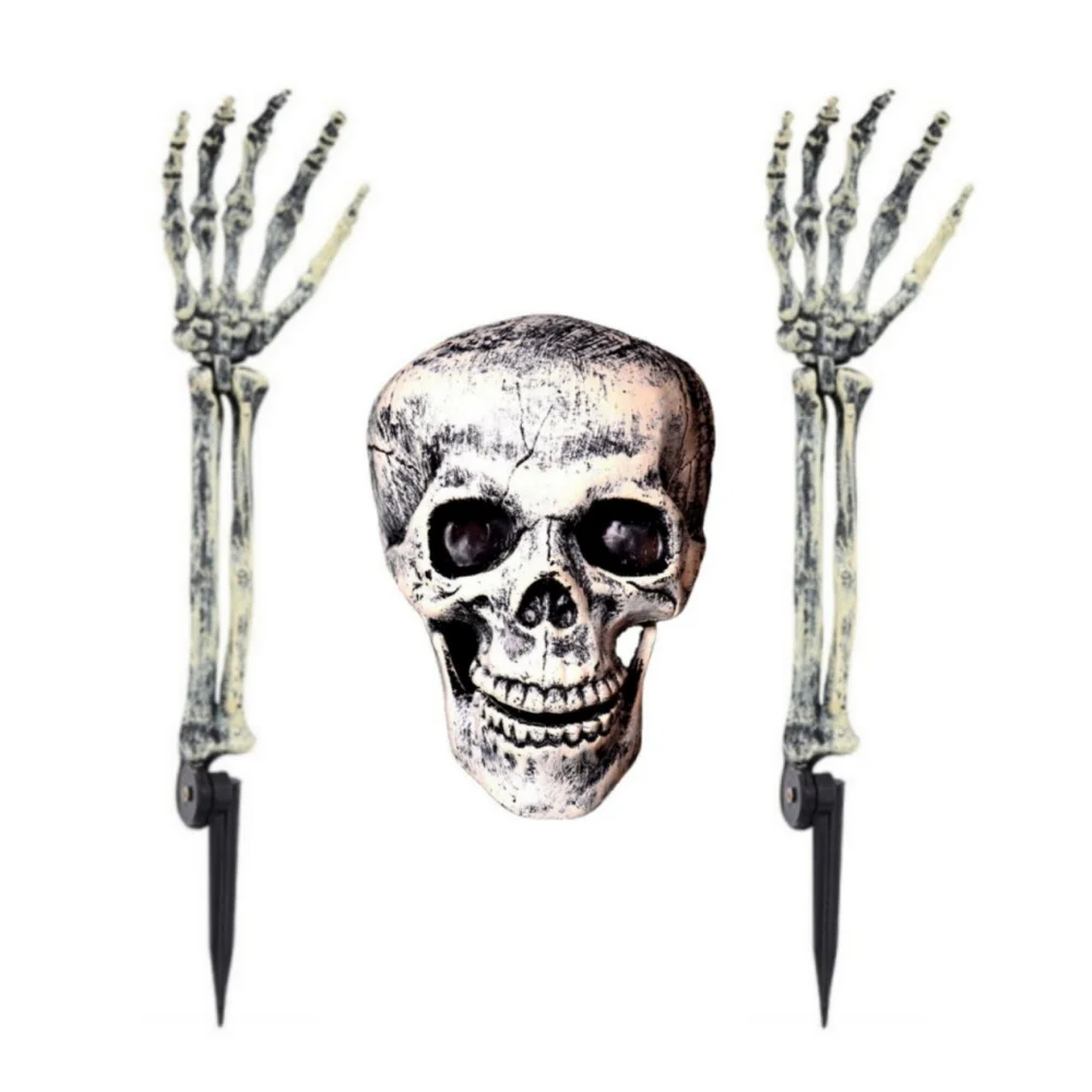 3-6 stücke Knochen Skelette Hof Boden Stakes Simulierte Geister Schädel Hand Requisiten Halloween Garten Outdoor Einsatz Party Dekoration – Detail 9