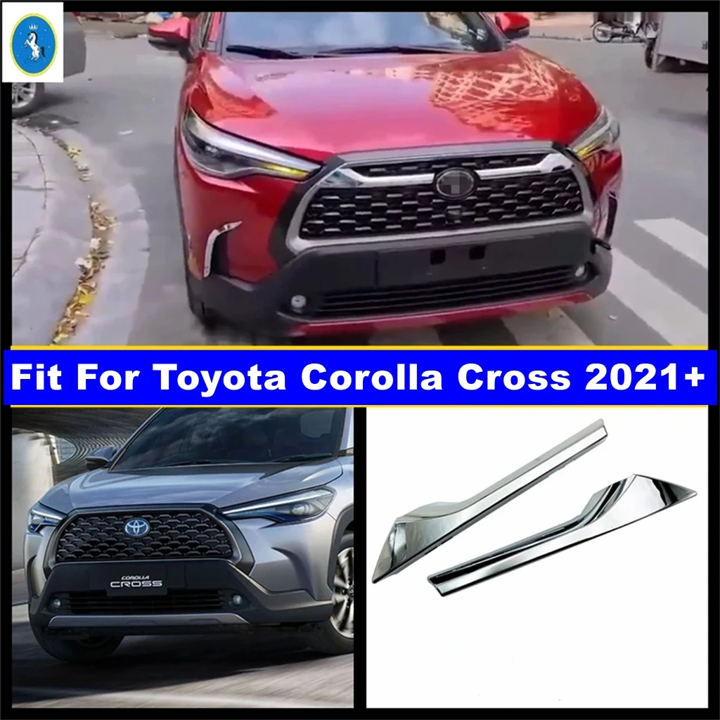 

ABS Chrome Auto Front Center Grille Grill Decor Stripes Cover Trim Kit For Toyota Corolla Cross 2021 - 2024 Exterior Accessories