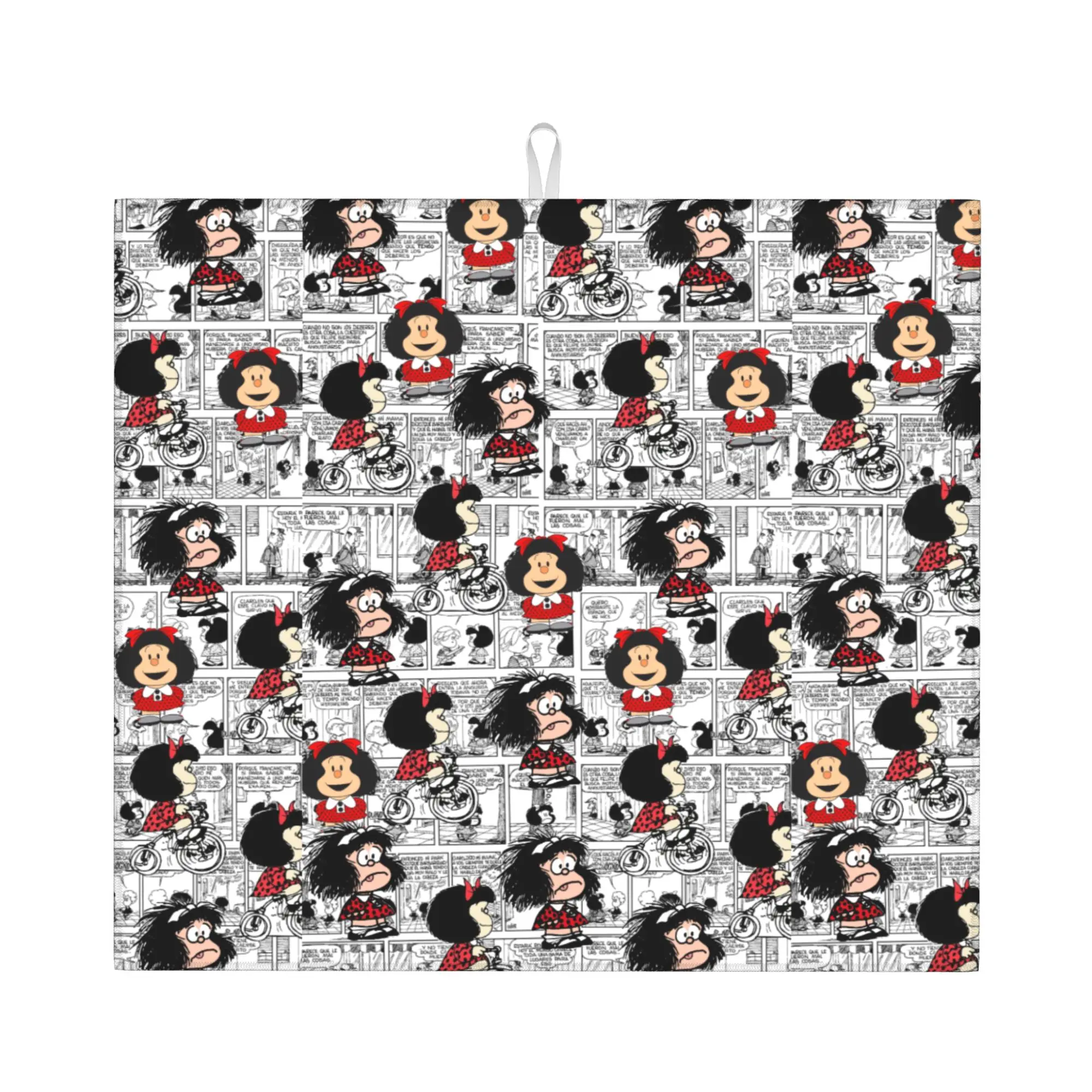 Drying Mat For Kitchen Manga Mafalda Quino Cartoon Barware Tableware Oil Proof Reusable  Washable Kitchen Sink Drying Pad