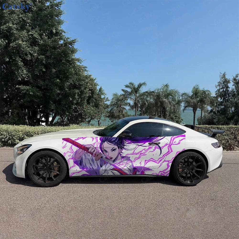 2pcs Purple Lightning And Samurai Decal, Durable, Fade-Resistant, Enhance Your Vehicles Aesthetic With Art Design Car Vinyl Wrap