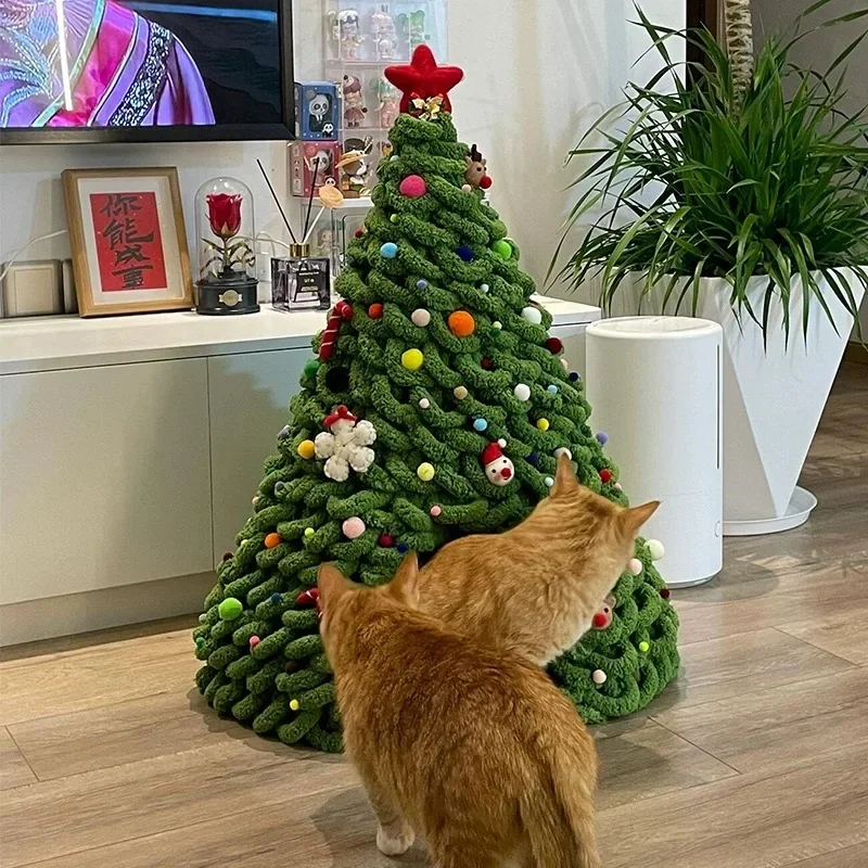 Christmas Tree Weaving Cat Nest DIY Kitten Bed Handmade Material Package Knitting Wool Mom's Love Safety Pet Dog Tent Houses