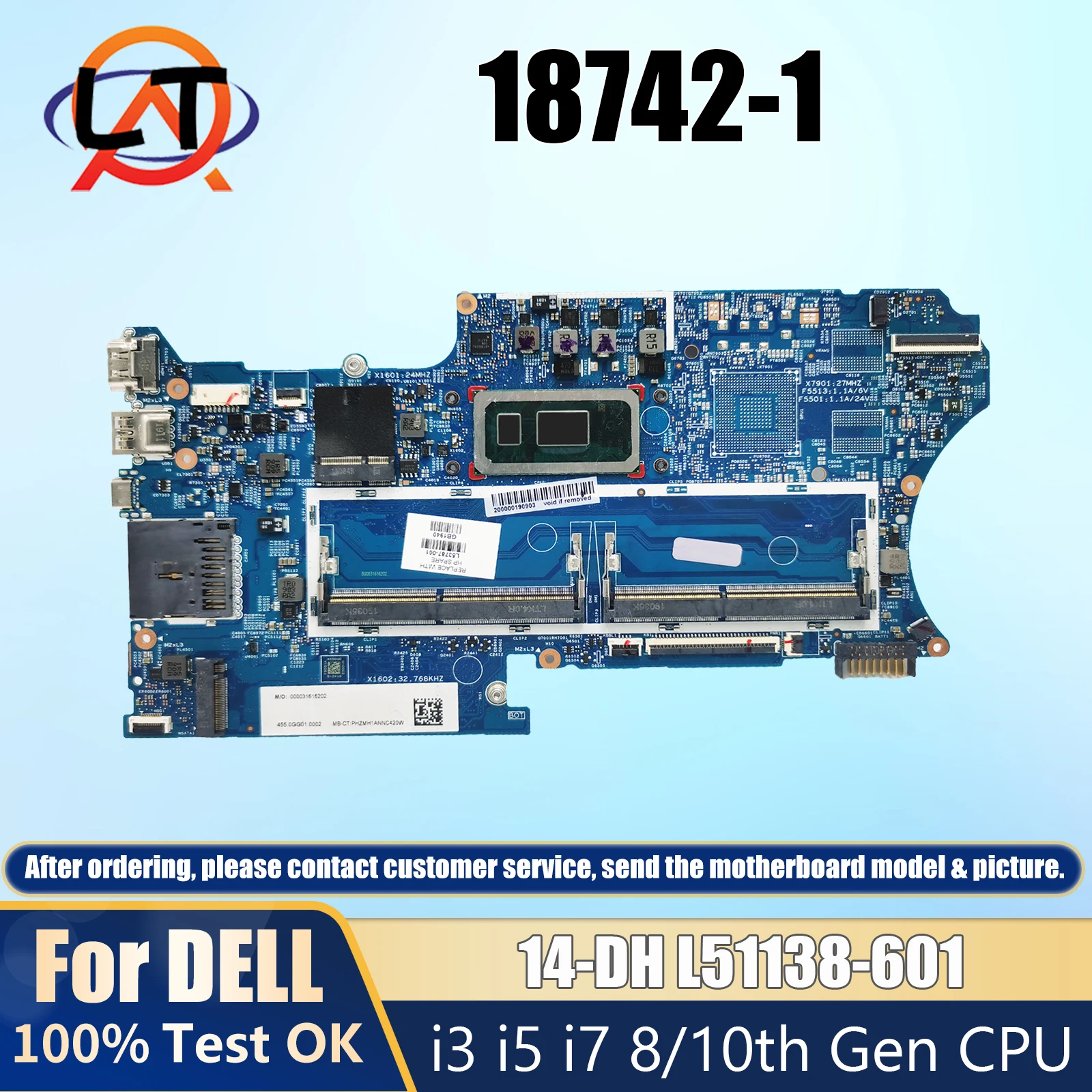 

18742-1 Laptop Motherboard For HP Pavilion X360 14-DH L51138-601 Notebook Mainboard CPU i3 i5 i7 8/10th Gen Full Tested