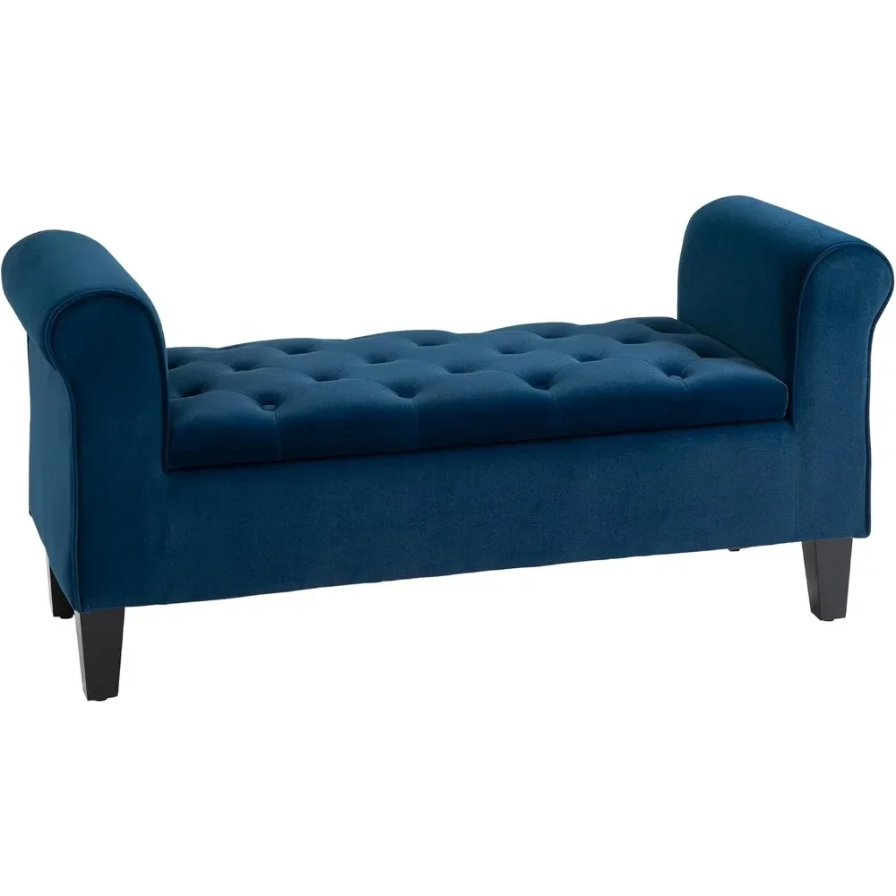 

Button-Tufted Storage Ottoman Bench, Upholstered Bench with Rolled Armrests for Living Room