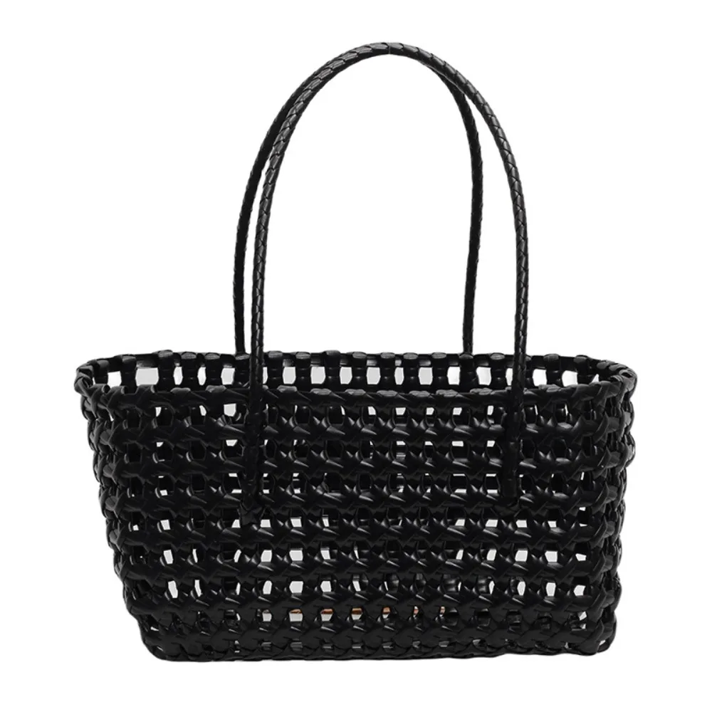 

Plastic Hollow Weave Bag Countryside Style Bohemian Style Vegetable Basket Bag Vacation Style Bucket Bag Beach Tote Bag Holiday