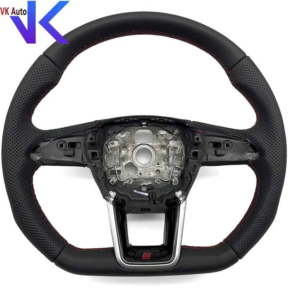 For Audi A6 C8 Full Punched Leather Black /Red /White Stitching Multifunction Steering Wheel Base