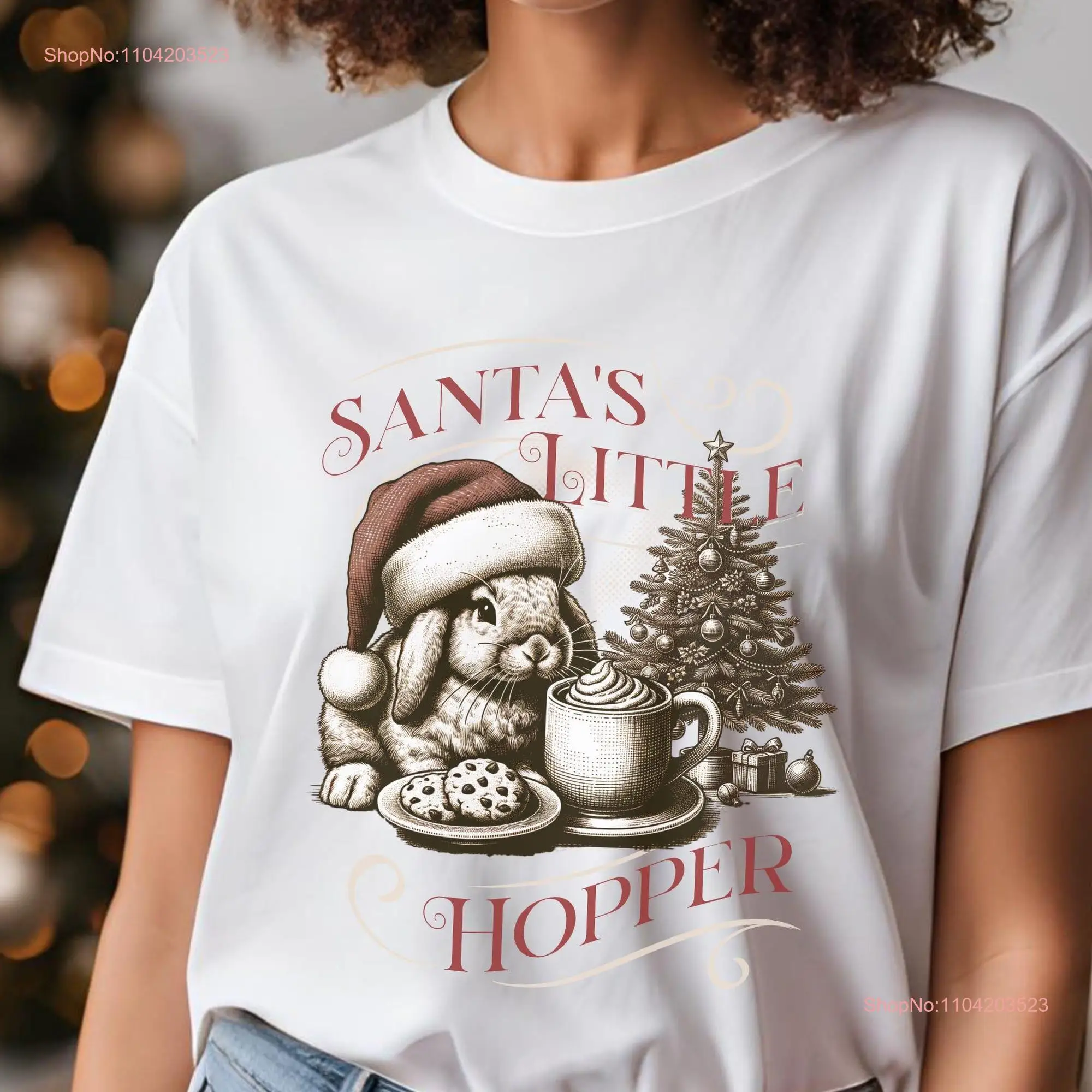 Vintage Christmas Bunny T Shirt Santas Little Hopper Helper Rabbit Holiday Retro Santa Animal Lover