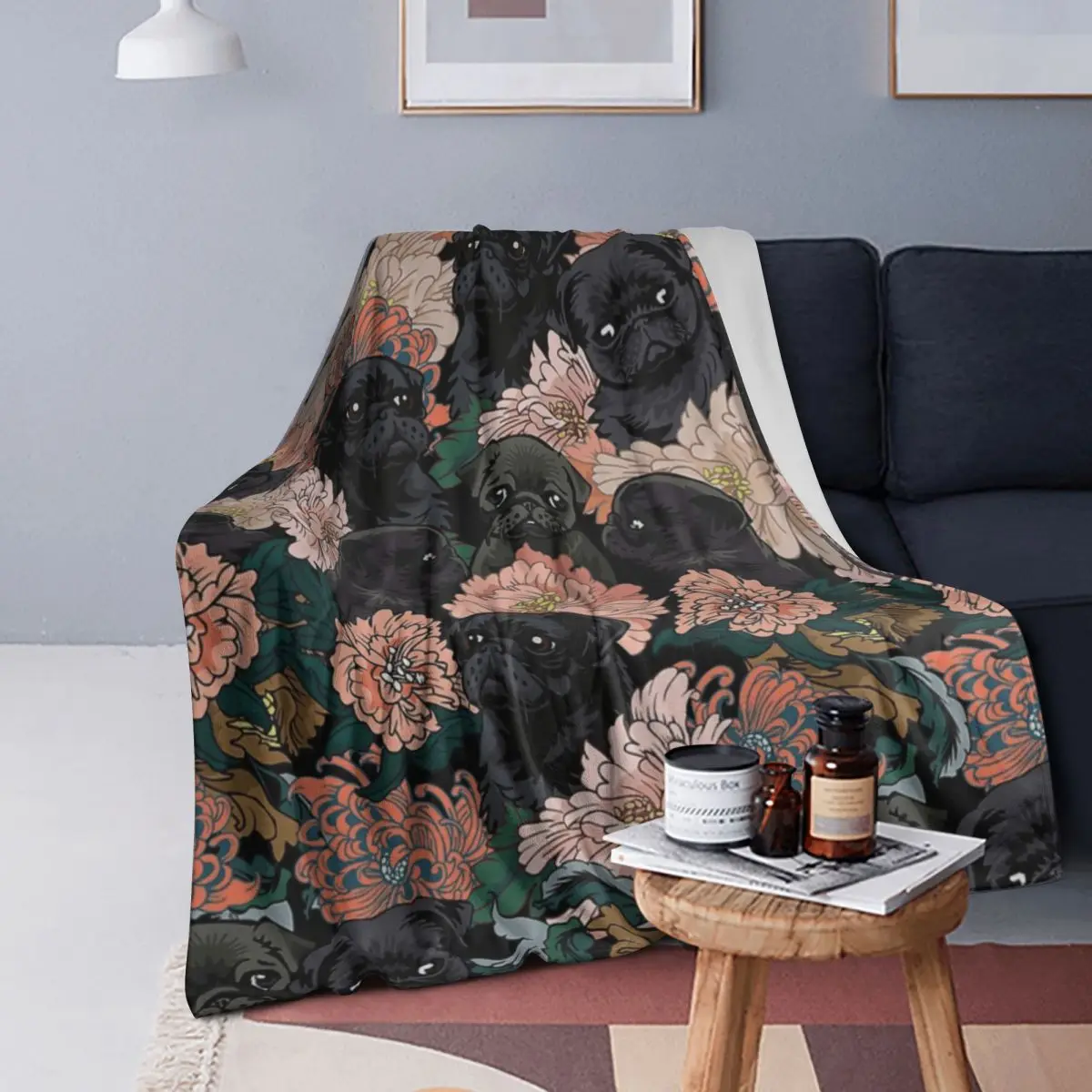 

Because Black Pug Blanket Soft Warm Flannel Throw Blanket Bedspread for Bed Living room Picnic Travel Home Couch