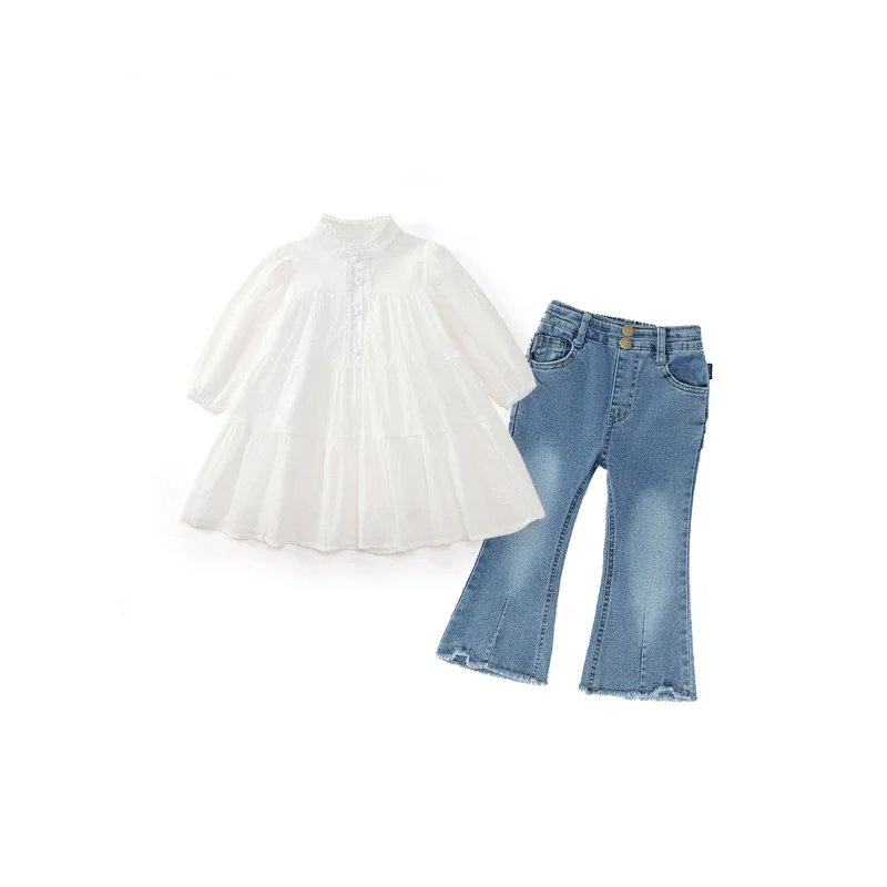 

Корейская детская одежда для девочек2025Весна и осень, новый стиль, белая нижняя юбка с длинными рукавами и цветочным принтом феи, принцесса Dre