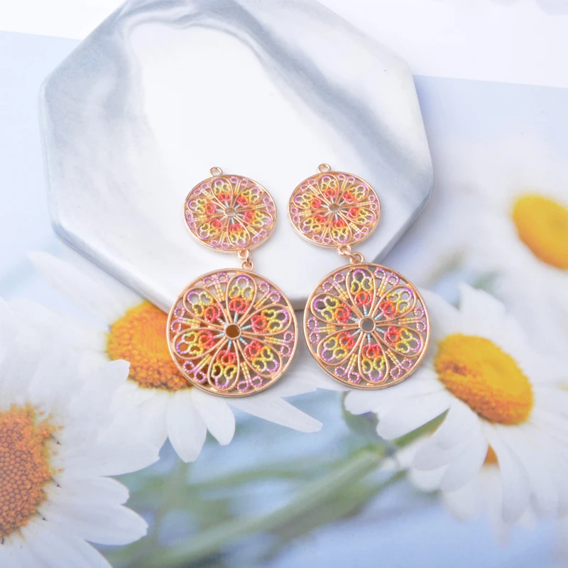 6 Stück/Set Boho Goldene Anhänger Schmuckherstellung Runde Anhänger DIY Damenohrringe – Detail 8