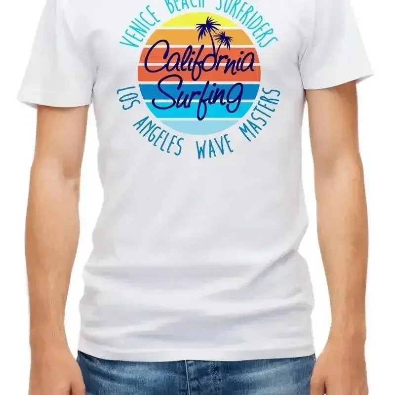 California Surfing Venice Beach Surfriders Short sleeve White Men T shirt K302