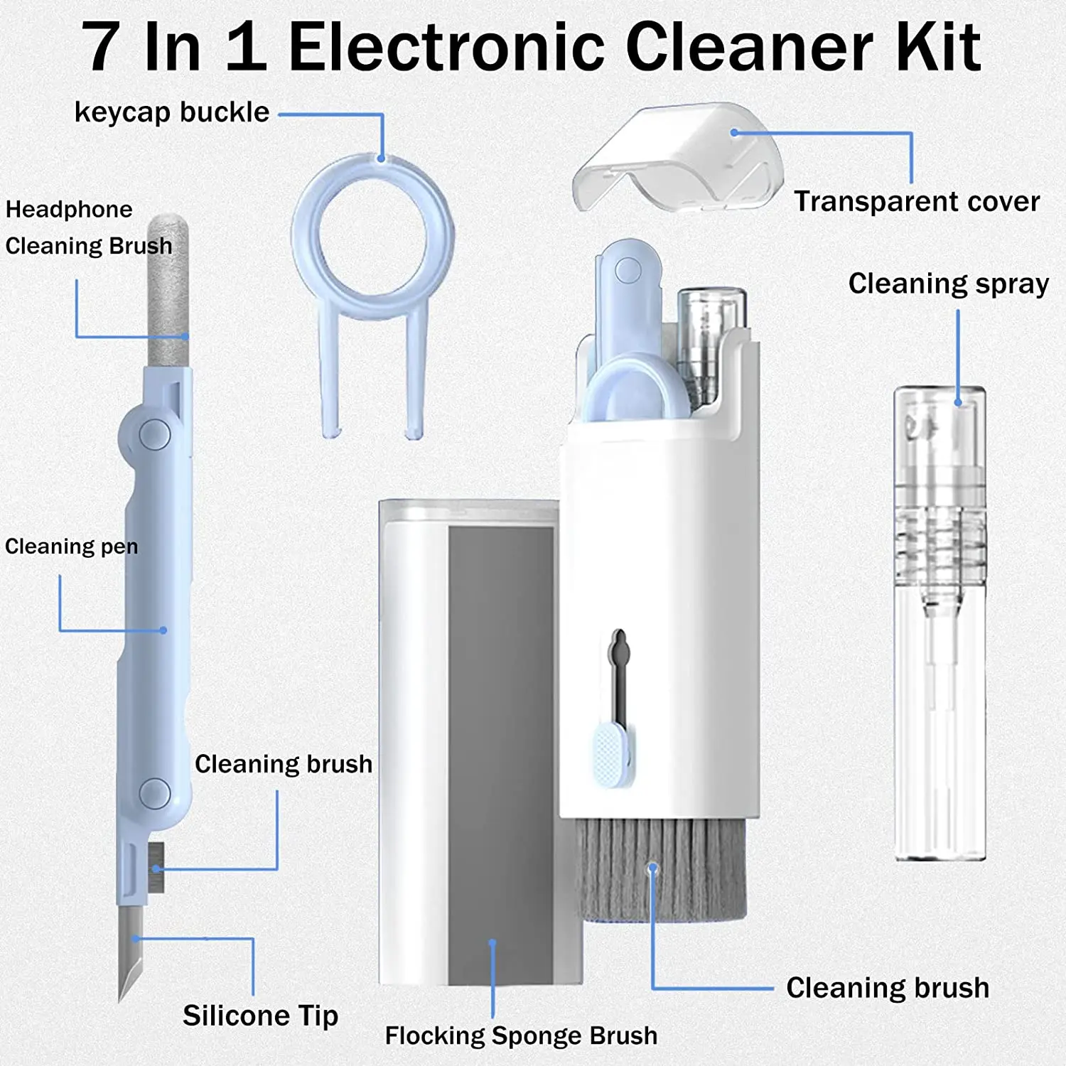 7-in-1 Cleaning Kit Computer Keyboard Cleaner Brush Earphones Cleaning Pen For AirPods iPhone Cleaning Tools Keycap Puller Set