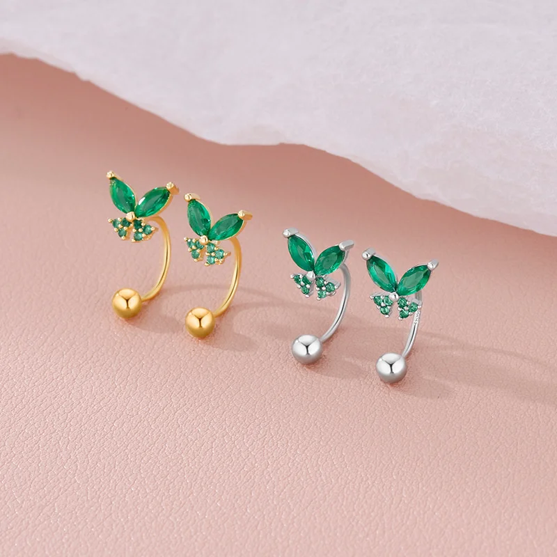 2PCS Elegant Butterfly Screw Stud Earrings, Shiny Zircon