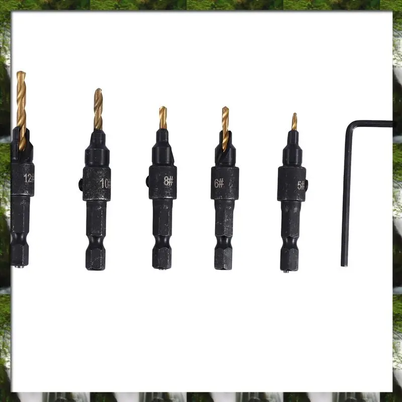 ใหม่ 14 ชิ้นไม้ปลั๊กเครื่องตัด Chamfered Plug เครื่องตัดเจาะ Bits ห้า - Slot Countersink เจาะ 1/4 นิ้ว Hex Spanner ชุดเครื่องมือ