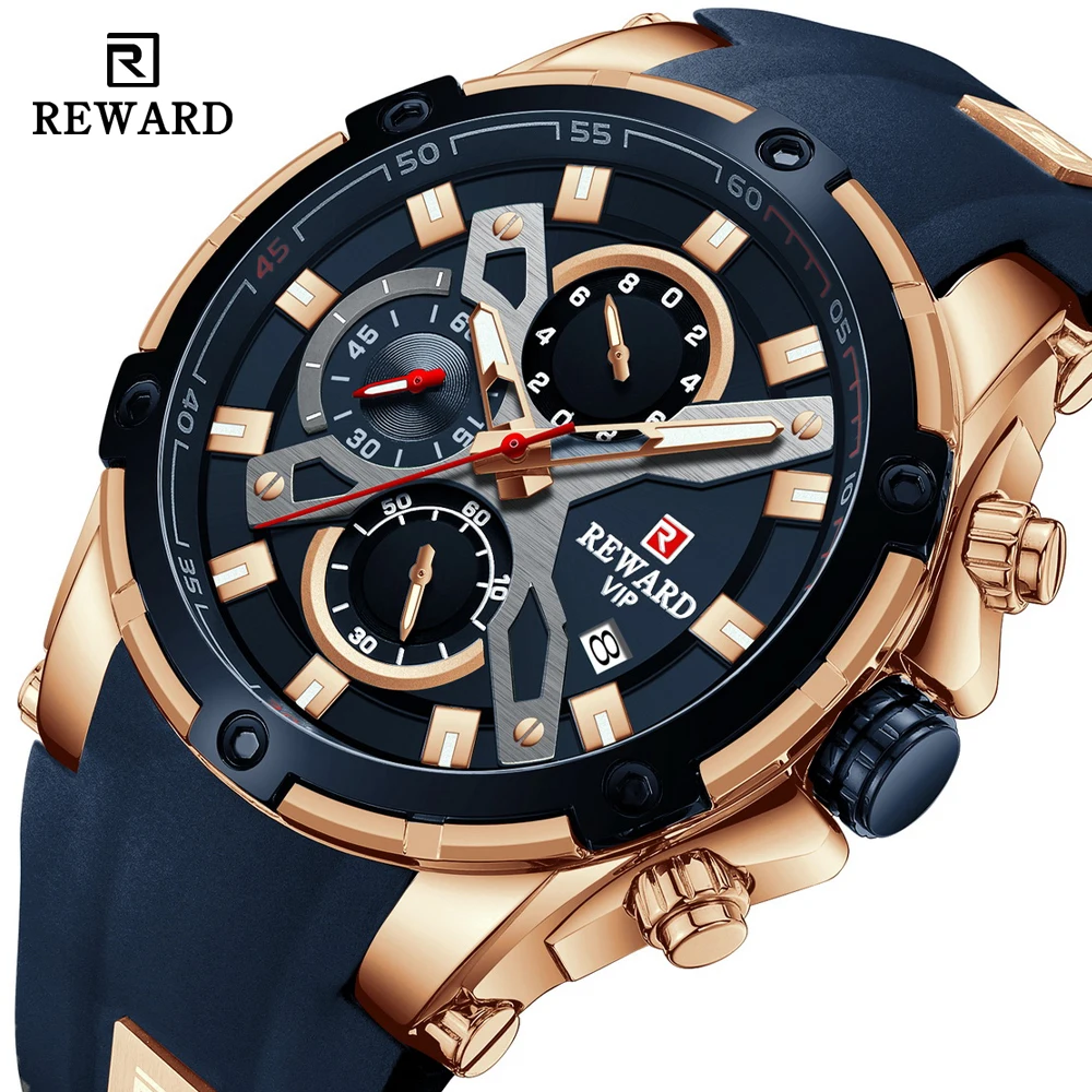 REWARD Man Wristwatch Luxury Sport Men Quartz Watch For Men Chronograph Silicone Waterproof Luminous Date Men\'s Watches