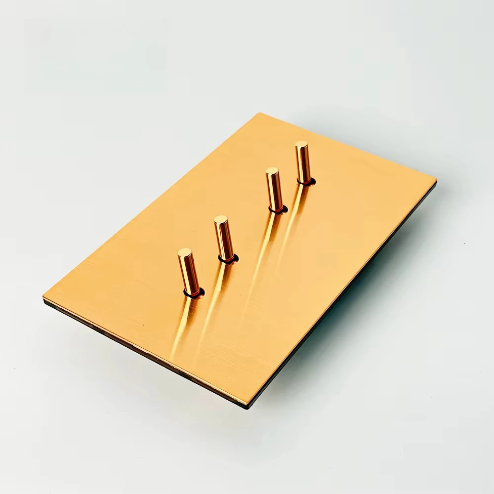 Metal Toggle Wall Switches and Sockets Stainless Steel Panel 4 Gang Light Switch for Home Office Hotel
