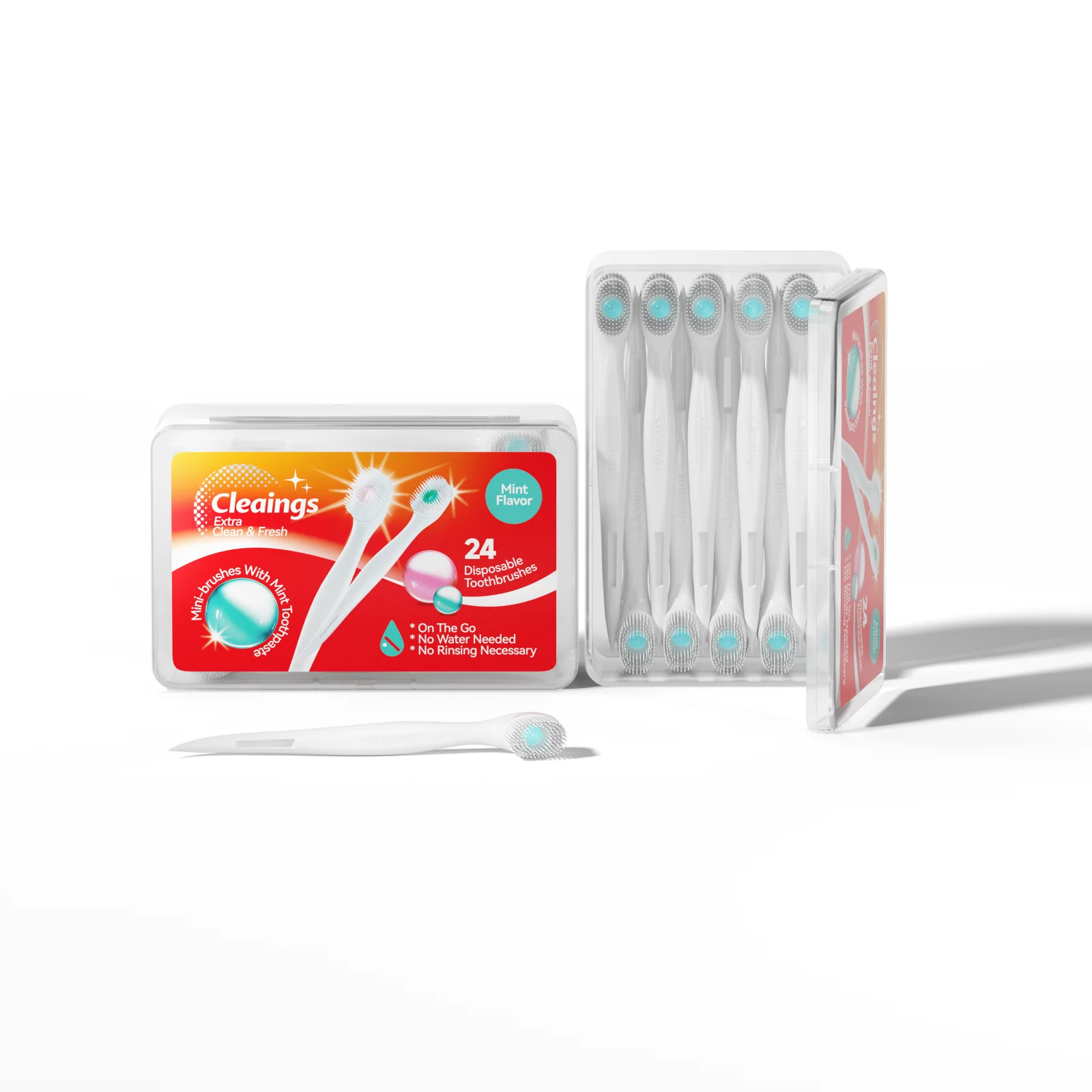 24PCS Mini Burst Bead Toothbrush Box, No Water Portable Toothbrush for Travel Outdoor No Rinse Oral Cleaning Use