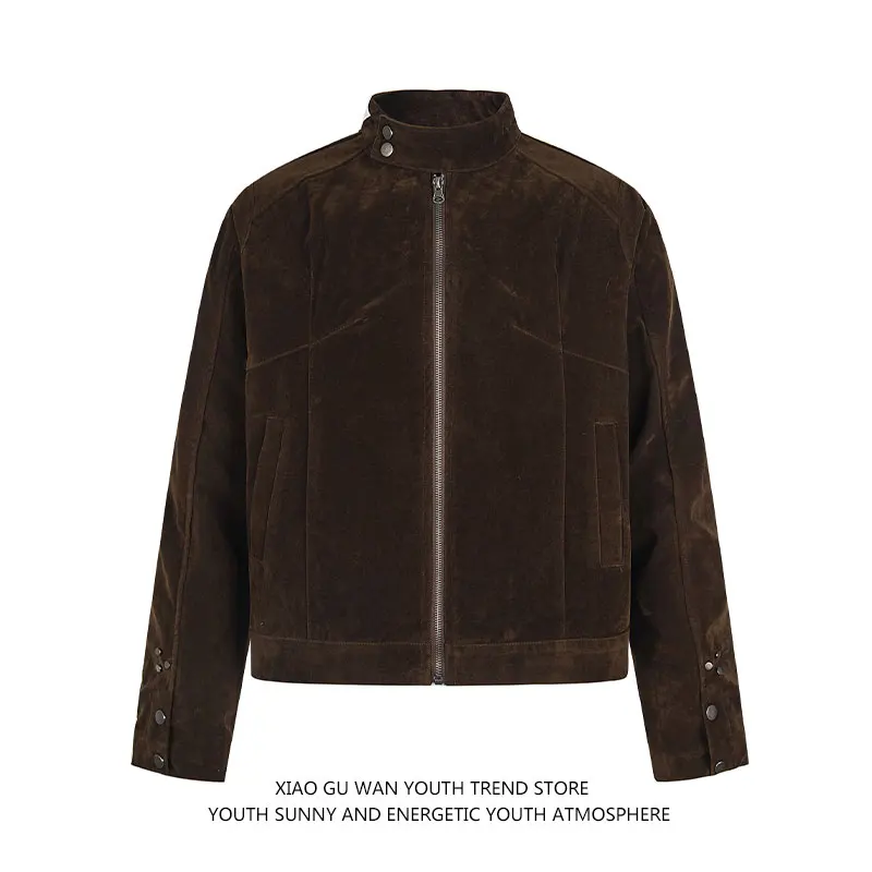 

Замшевый джат в стиле ретро в американском стиле с воротником-стойкой, свободная версия для мужчин и женщин, осенне-зимняя модная верхняя одежда для пар