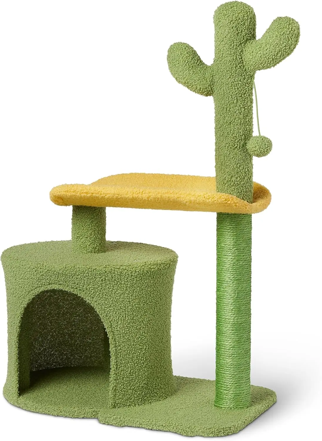

Кошачье дерево для дома с когтеточкой, уютным домиком и подвесным мячиком, зеленое, высота 30,7 дюйма, для котят