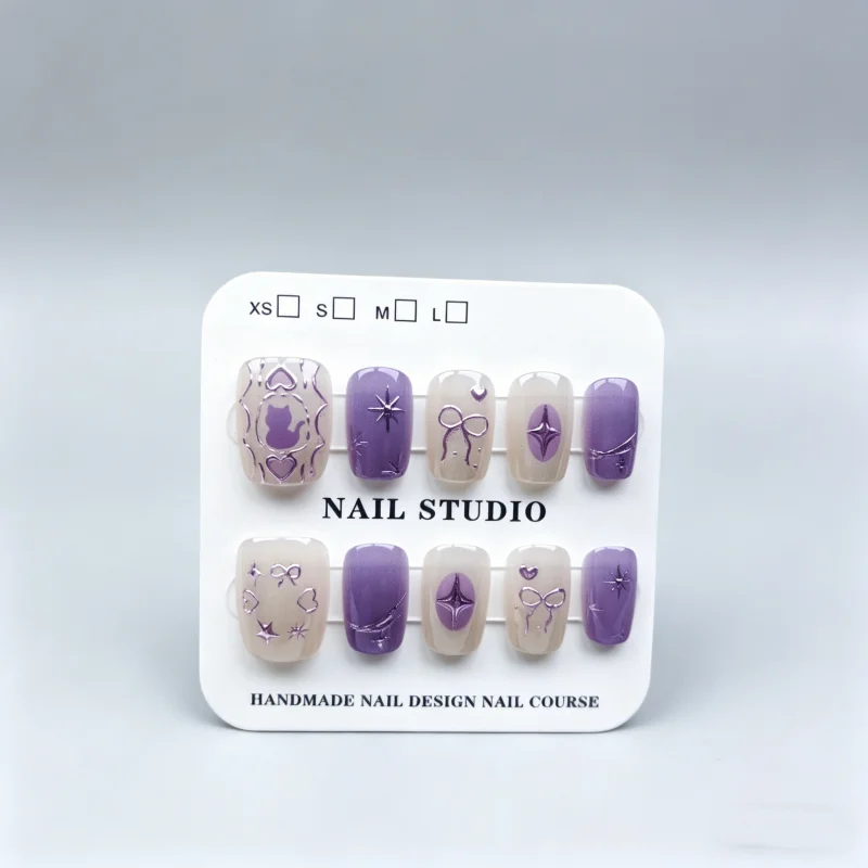 

30Pcs Fake Nails Purple Cat-Eye Skin-Brightening Short Style Press-On High-Quality Nails—Perfect As A Gift for Girls and Friends